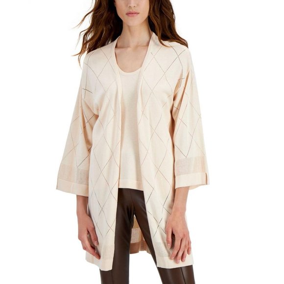 NWT Anne Klein Stitch-Detail Kimono Cardigan 10831944 XXS Bisqueware Light Pink - Picture 3 of 3